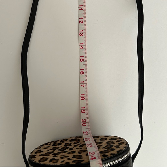 Black pebbled Leather Leopard Print Round Zipper Bucket shoulder Crossbody Bag - Picture 10 of 12